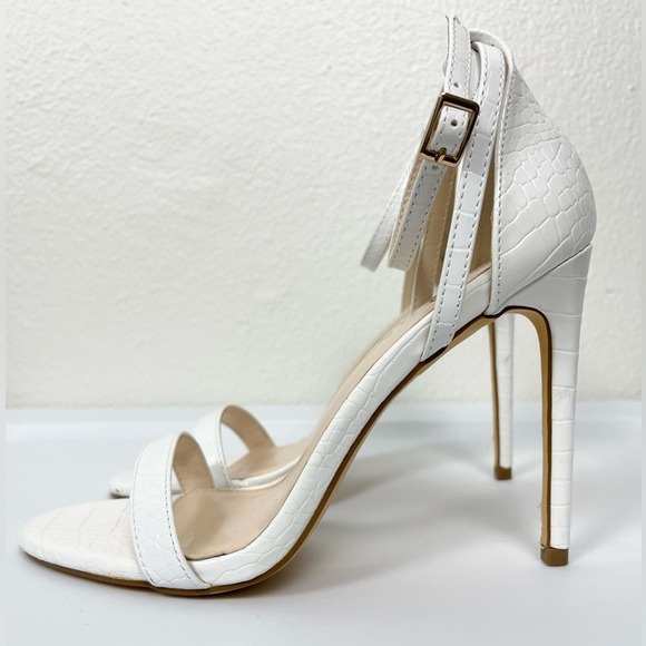 Lulus Womens 7.5 Strappy Heels Sila White Crocodile-Embossed Ankle White - Picture 3 of 12